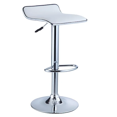 White Faux Leather Thin Seat Bar Stool with Adjustable Height